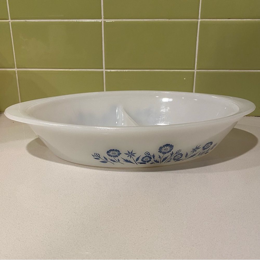 Vintage “Blue Cornflower” Divided Casserole Dish – Mid-Century - Picture 7 of 7